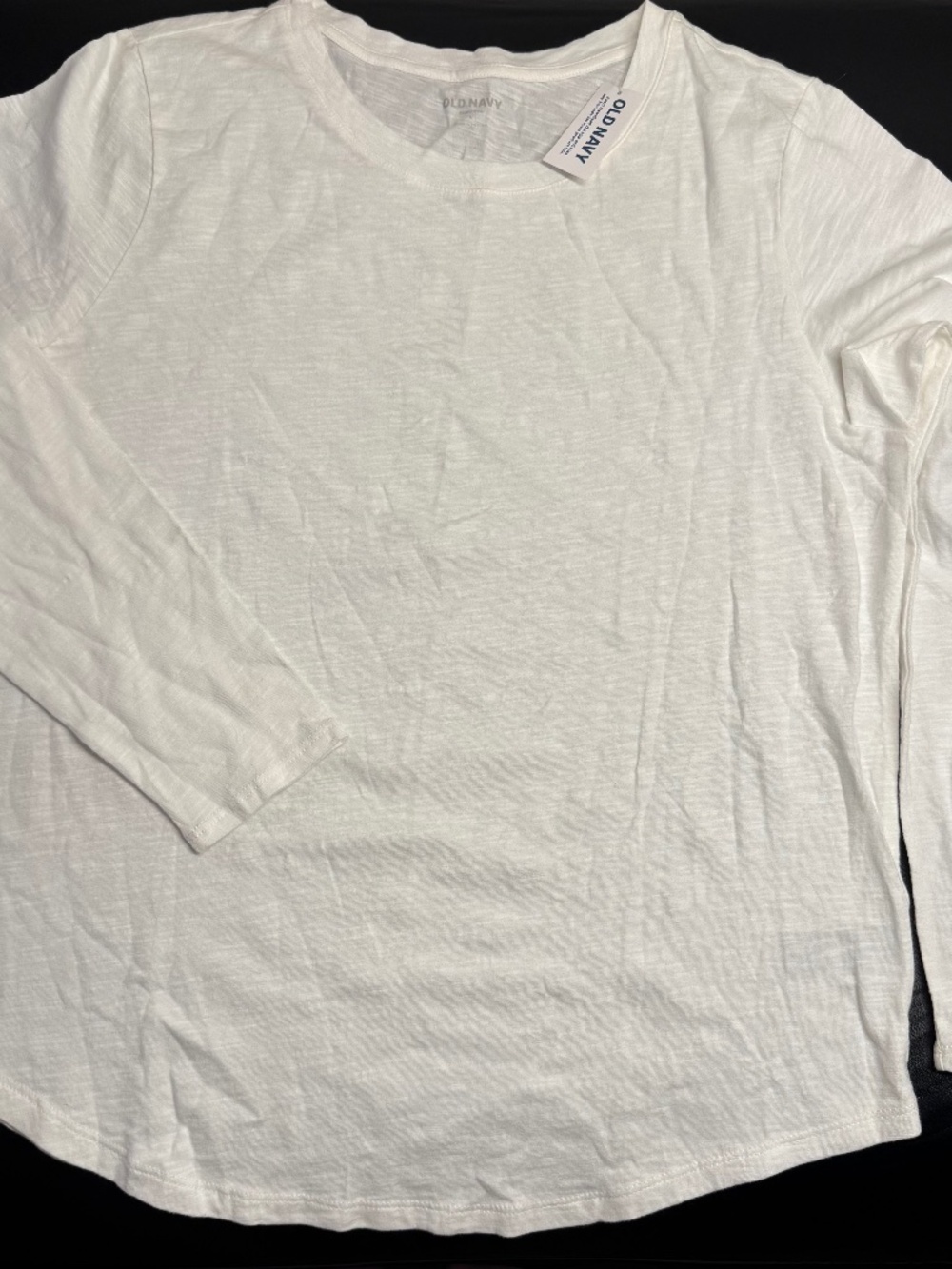 Old Navy Women's Long Sleeve Tee White Slub Cotton Crewneck Relaxed Fit Size